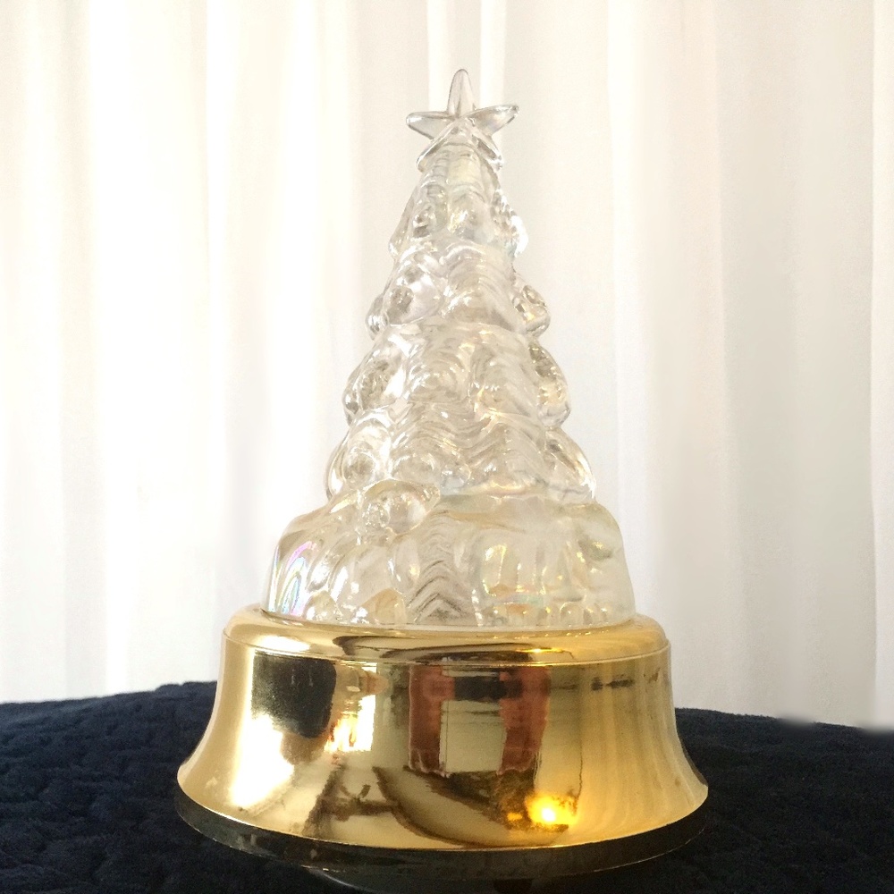 Light up glass Christmas tree gold winter snow Christmas Village